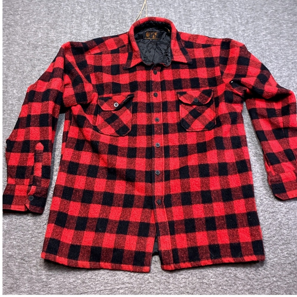 Pine Hill Flannel Shirt Jacket Men L Red Buffalo Plaid Wool Blend Quilted Lining